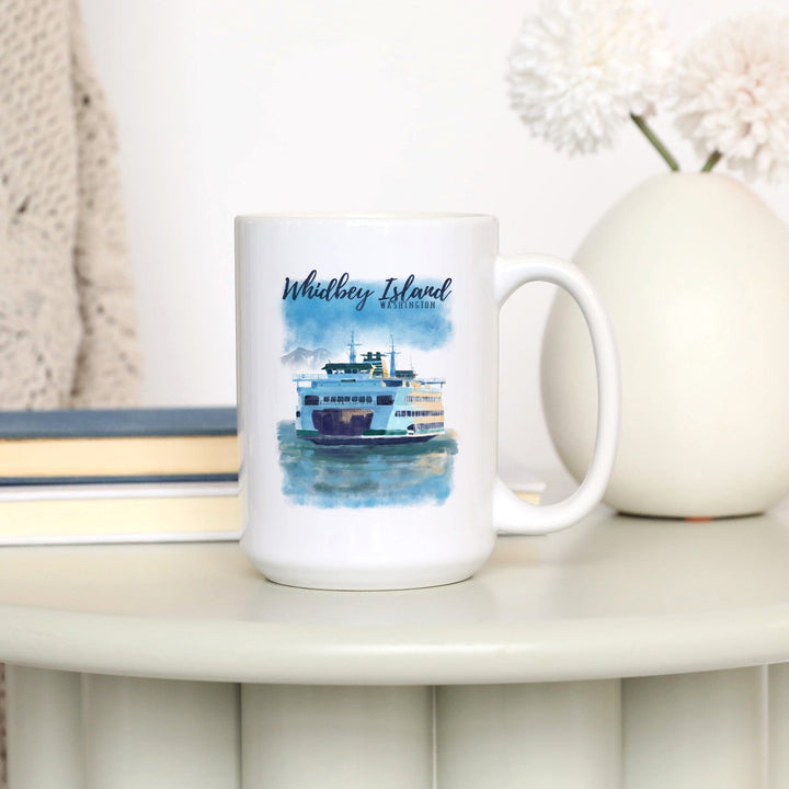 Whidbey Island, Washington, Ferry, Watercolor, Ceramic Mug Mugs Lantern Press 