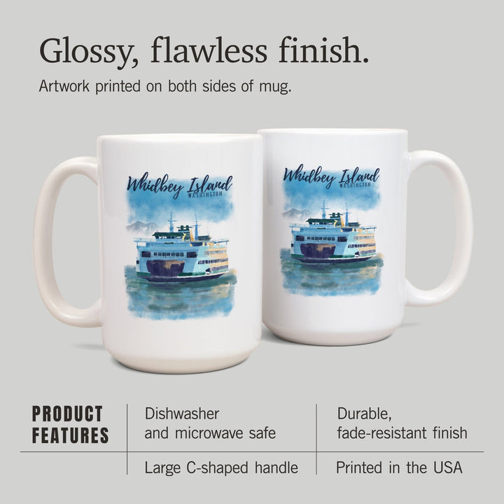 Whidbey Island, Washington, Ferry, Watercolor, Ceramic Mug Mugs Lantern Press 