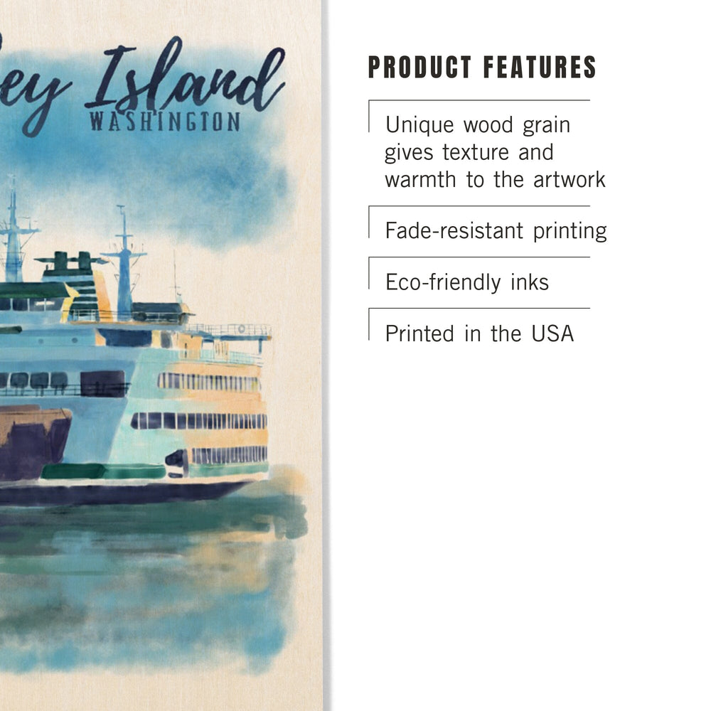Whidbey Island, Washington, Ferry, Watercolor, Lantern Press Artwork, Wood Signs and Postcards Wood Lantern Press 