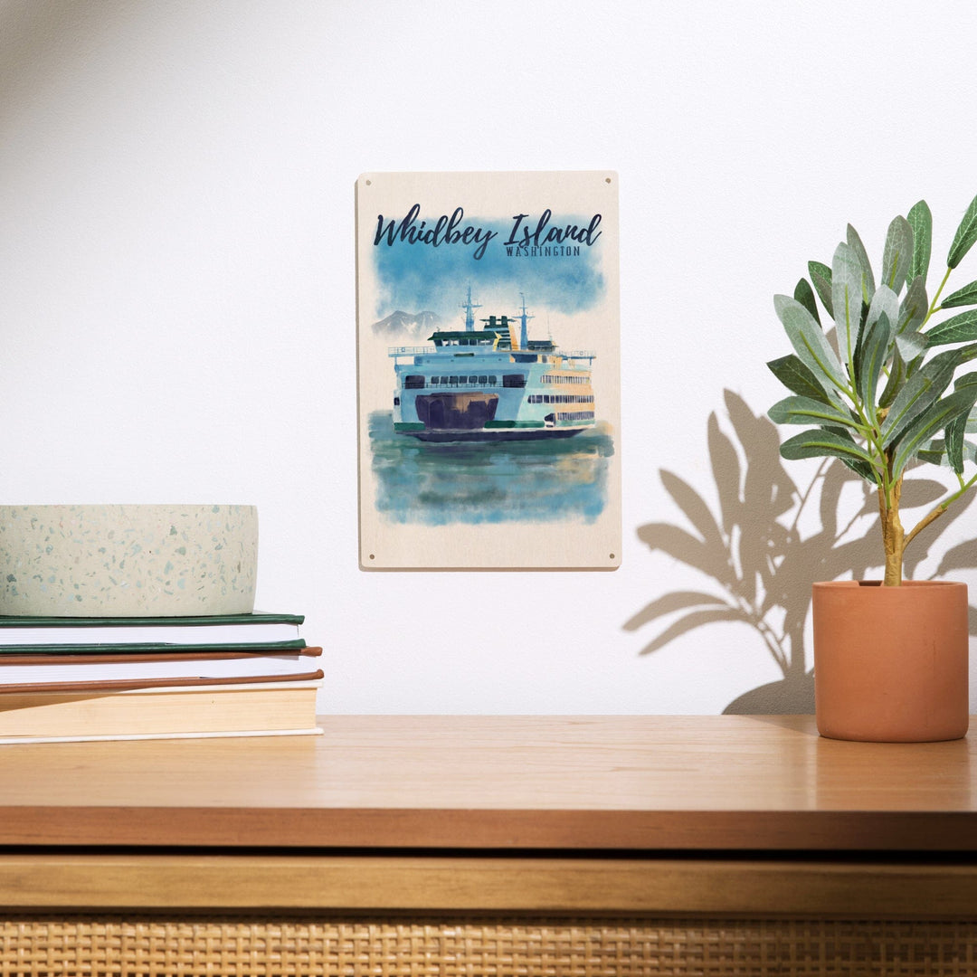 Whidbey Island, Washington, Ferry, Watercolor, Lantern Press Artwork, Wood Signs and Postcards Wood Lantern Press 