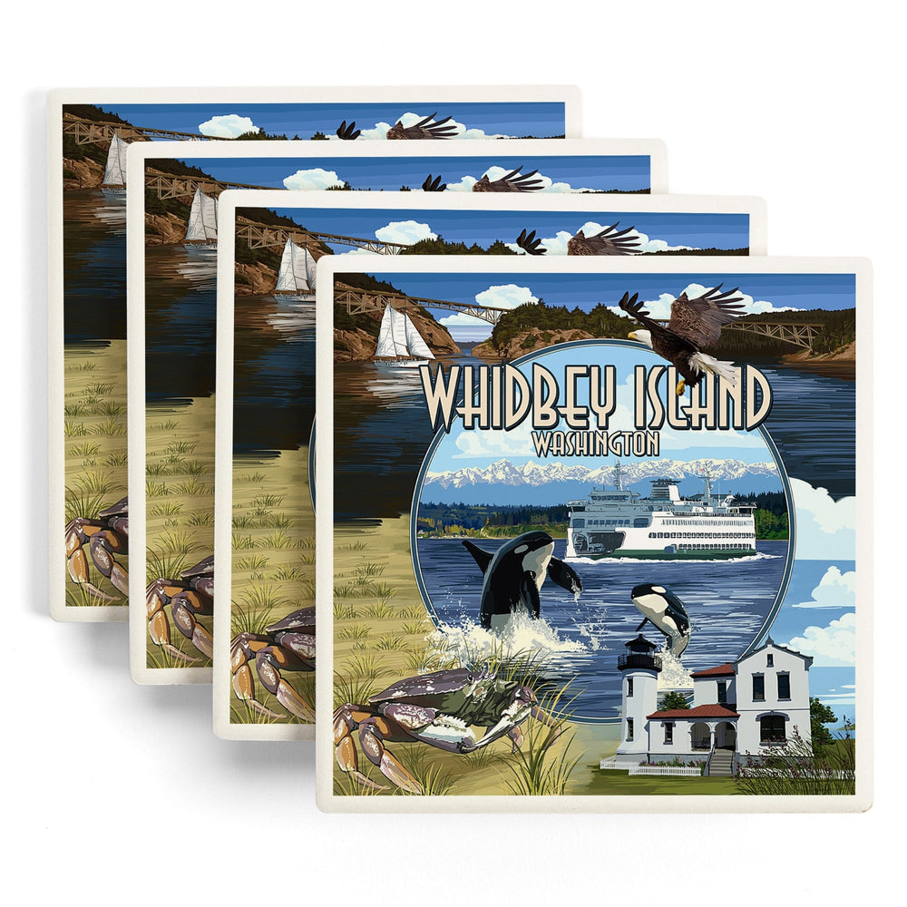 Whidbey Island, Washington, Montage Scenes, Coasters Coasters Lantern Press 