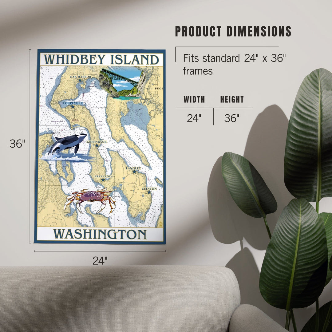 Whidbey Island, Washington, Nautical Chart, Art & Giclee Prints Art Lantern Press 