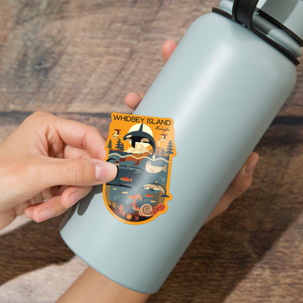 Whidbey Island, Washington, Nautical Geometric, Contour, Vinyl Sticker Sticker Lantern Press 