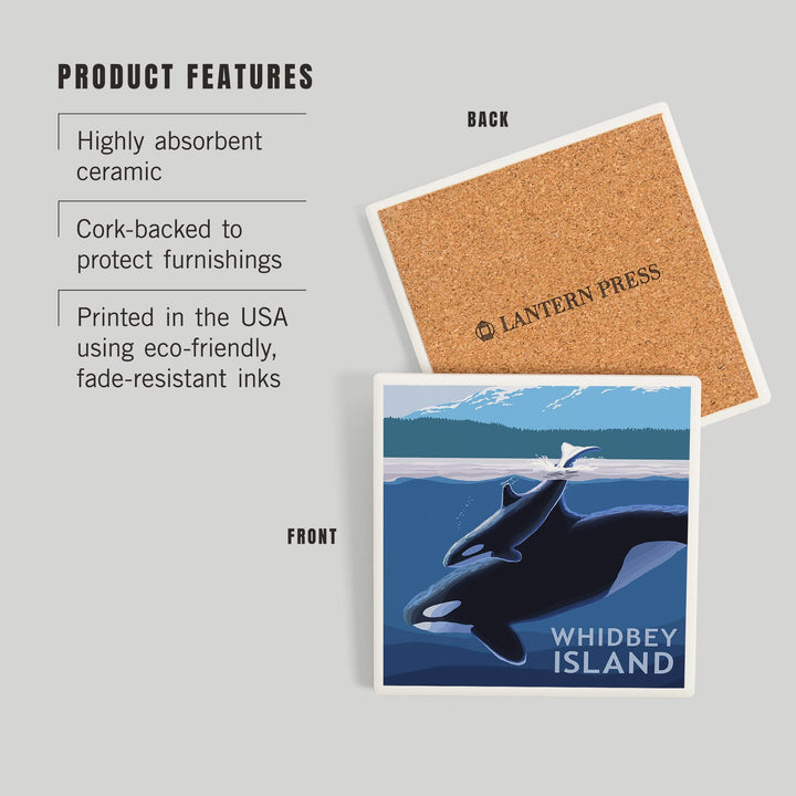 Whidbey Island, Washington, Orca and Calf, Coasters Coasters Lantern Press 