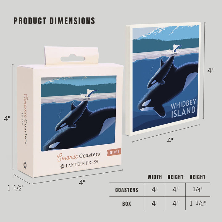 Whidbey Island, Washington, Orca and Calf, Coasters Coasters Lantern Press 