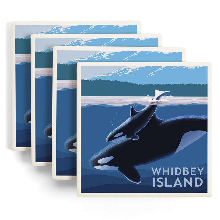 Whidbey Island, Washington, Orca and Calf, Coasters Coasters Lantern Press 