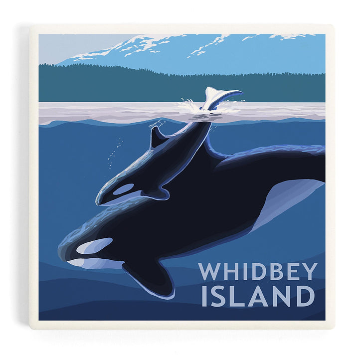 Whidbey Island, Washington, Orca and Calf, Coasters Coasters Lantern Press 