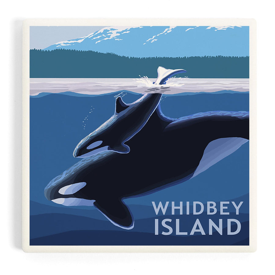 Whidbey Island, Washington, Orca and Calf, Coasters Coasters Lantern Press 