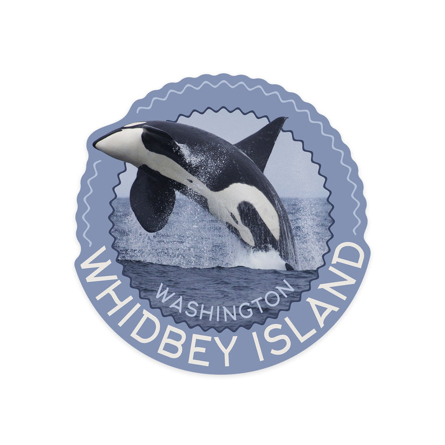 Whidbey Island, Washington, Orca Jumping, Contour, Lantern Press Photography, Vinyl Sticker Sticker Lantern Press 