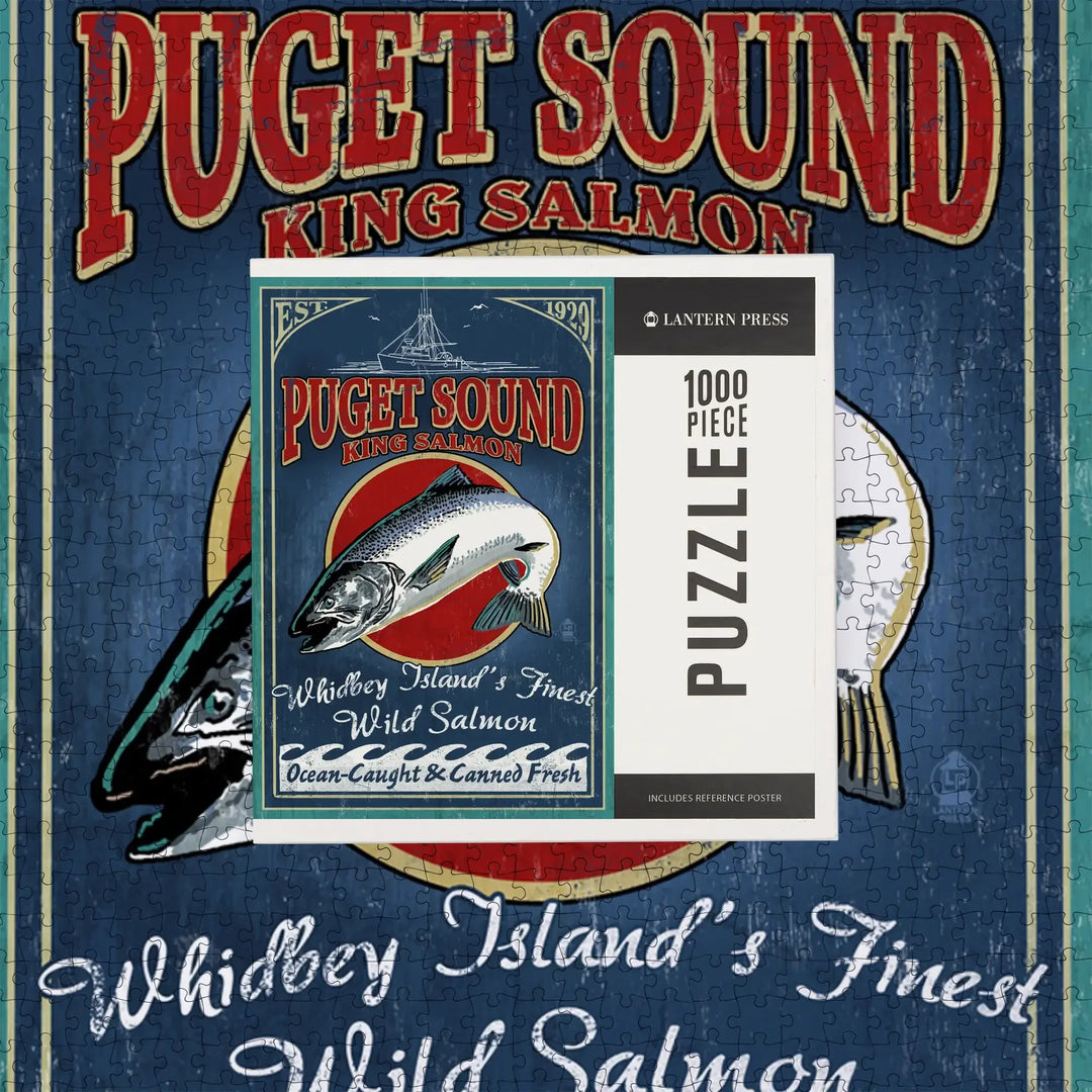 Whidbey Island, Washington, Salmon Vintage Sign, Jigsaw Puzzle Puzzle Lantern Press 