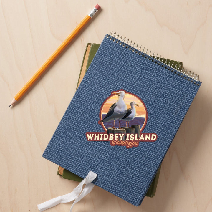 Whidbey Island, Washington, Seagulls on Pier, Contour, Vinyl Sticker Sticker Lantern Press 