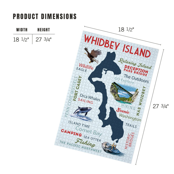 Whidbey Island, Washington, Typography and Icons, Jigsaw Puzzle Puzzle Lantern Press 