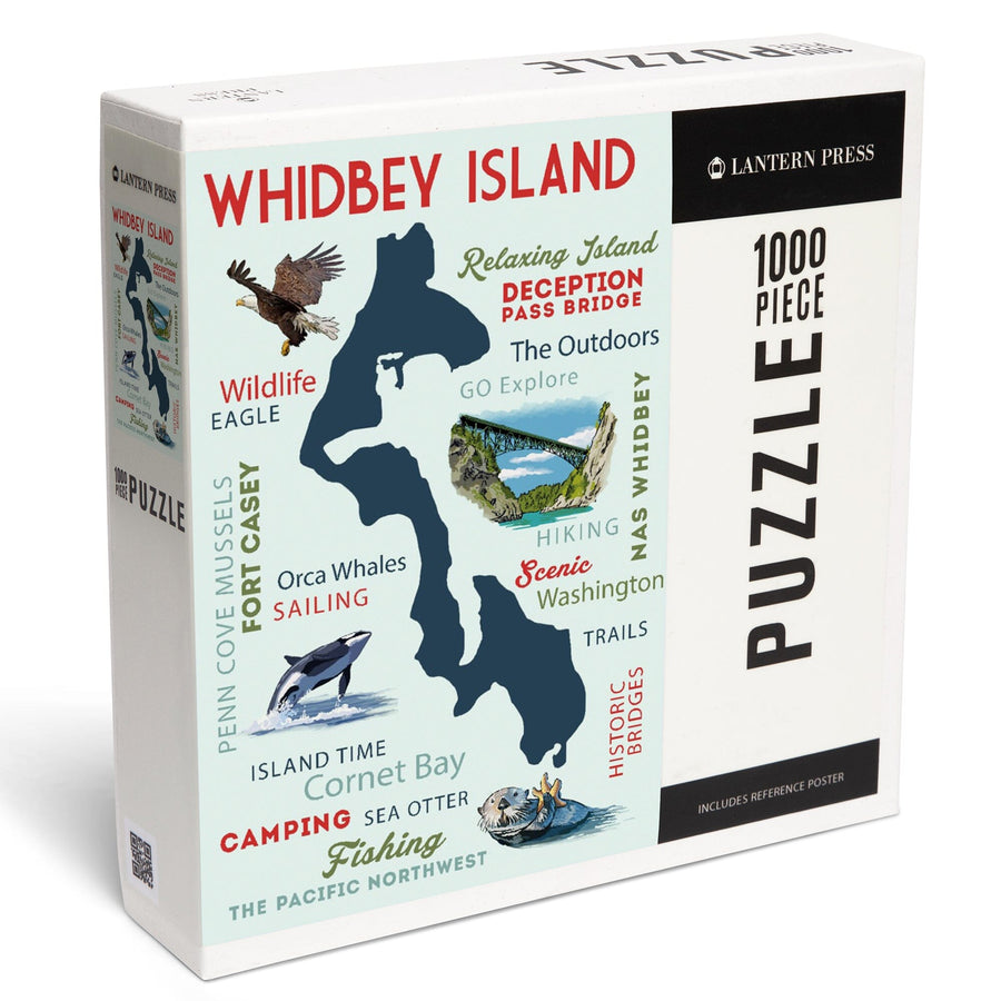 Whidbey Island, Washington, Typography and Icons, Jigsaw Puzzle Puzzle Lantern Press 