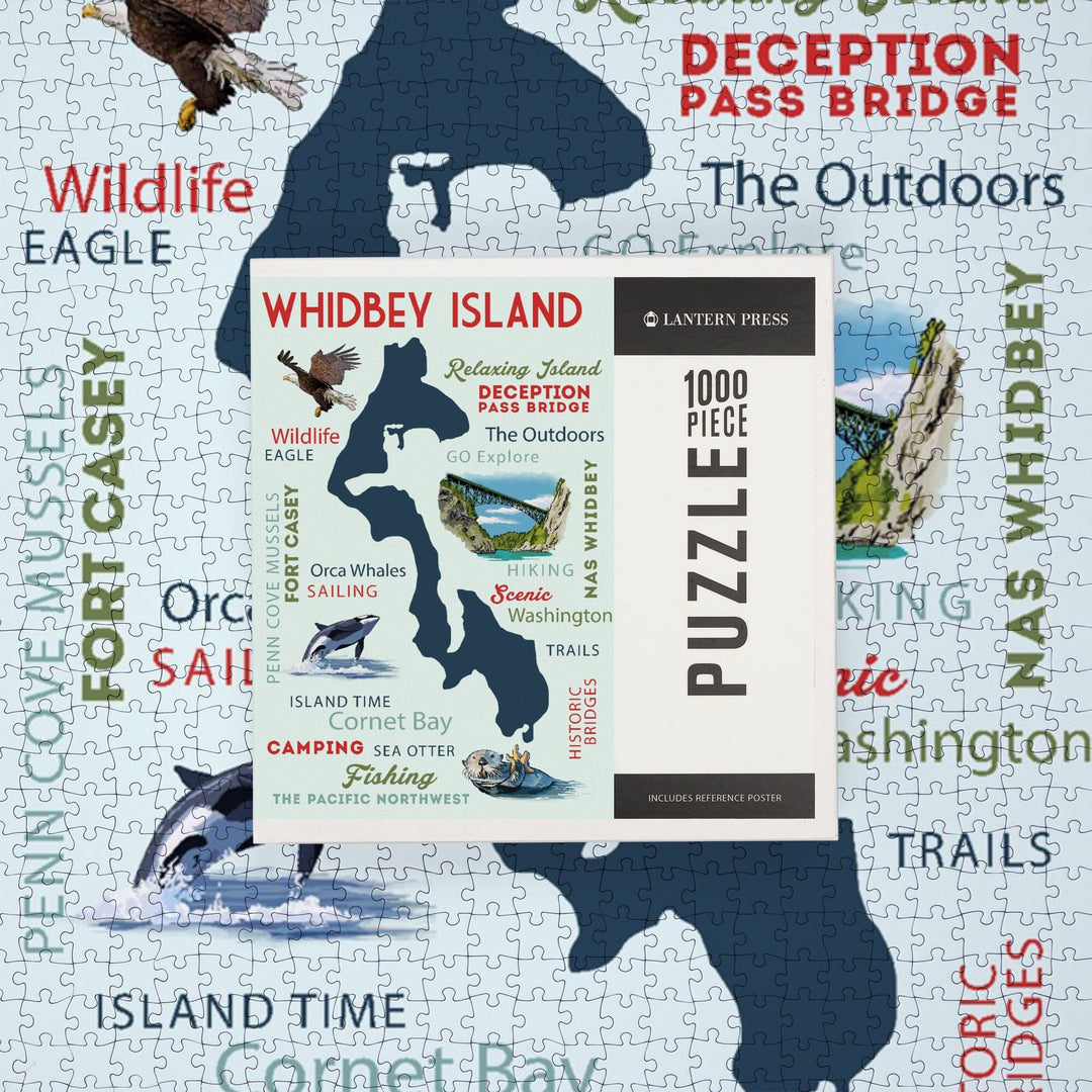 Whidbey Island, Washington, Typography and Icons, Jigsaw Puzzle Puzzle Lantern Press 