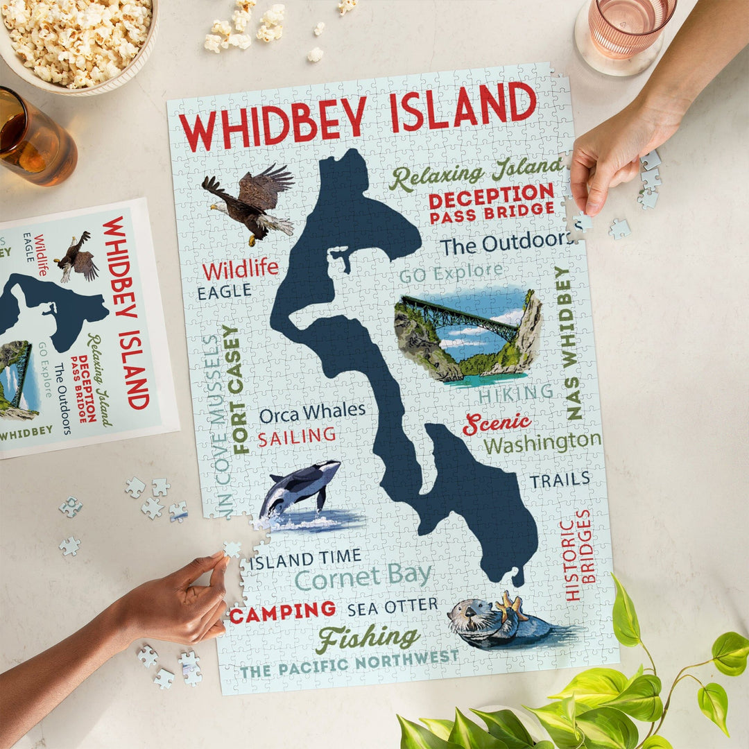 Whidbey Island, Washington, Typography and Icons, Jigsaw Puzzle Puzzle Lantern Press 