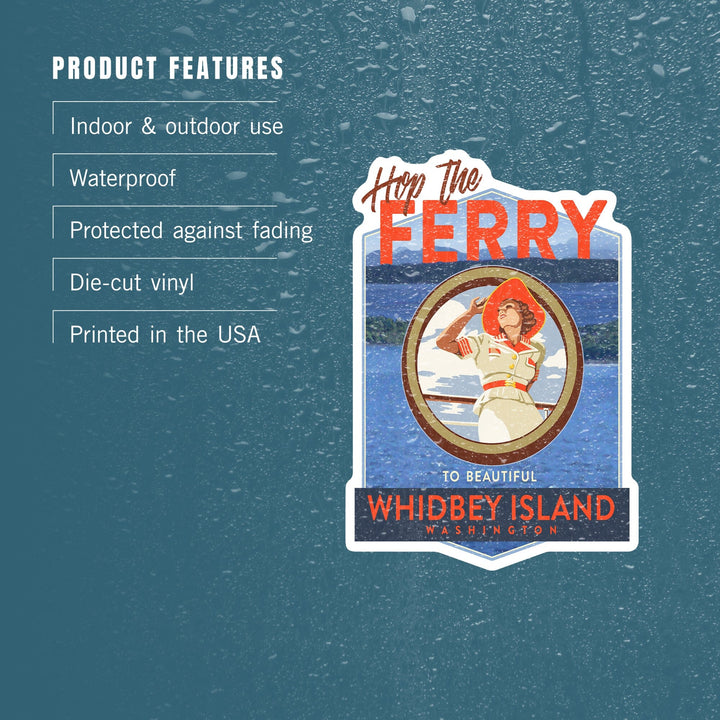 Whidbey Island, Washington, Woman Riding on Ferry, Contour, Lantern Press Artwork, Vinyl Sticker Sticker Lantern Press 