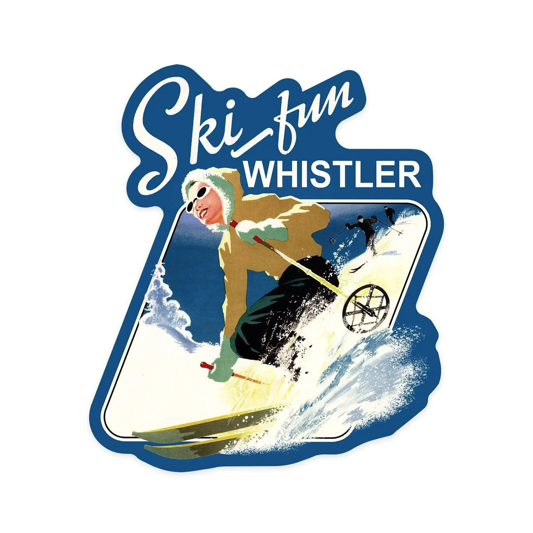 Whistler, British Columbia, Canada, Vintage Skier, Contour, Lantern Press Artwork, Vinyl Sticker Sticker Lantern Press 