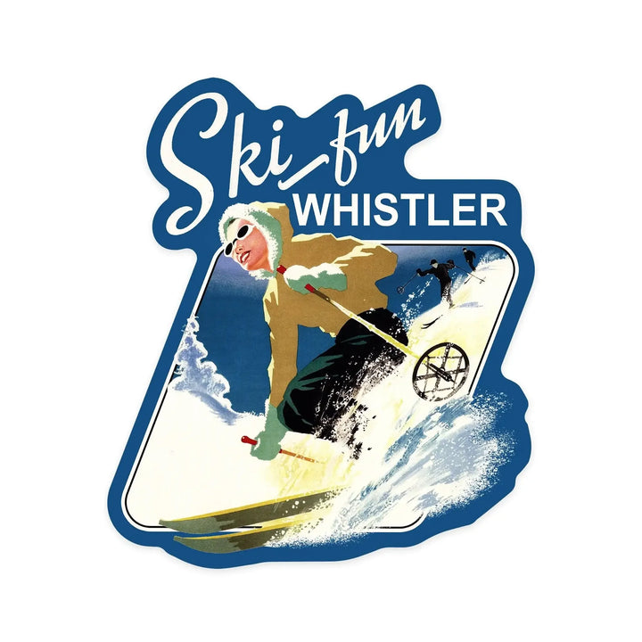 Whistler, British Columbia, Canada, Vintage Skier, Contour, Lantern Press Artwork, Vinyl Sticker Sticker Lantern Press 