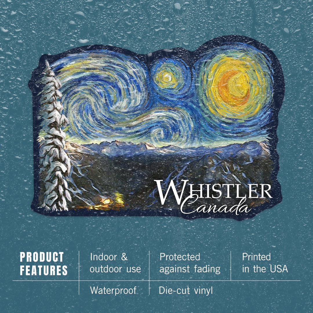 Whistler, British Columbia, Starry Night, Contour, Vinyl Sticker Sticker Lantern Press 