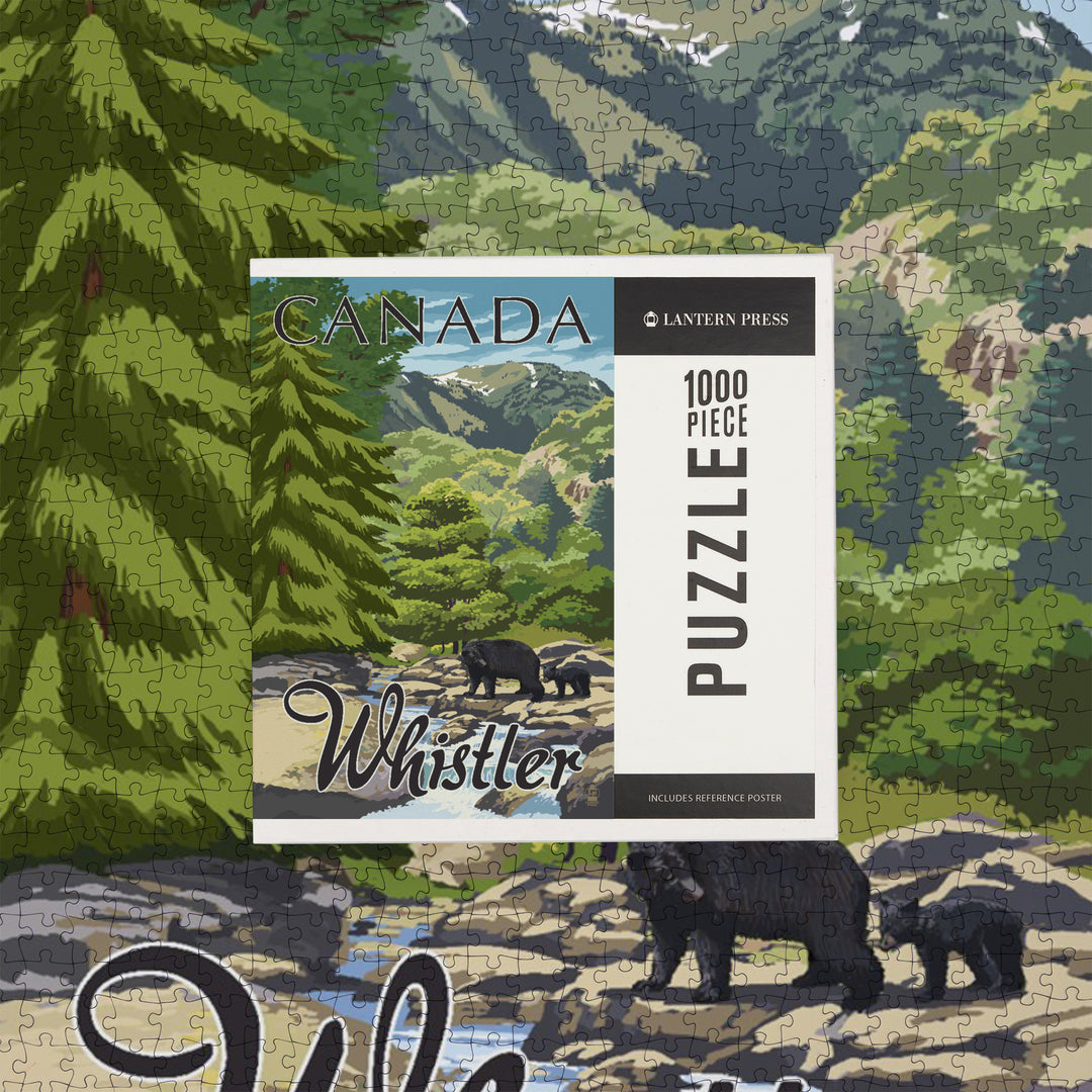 Whistler, Canada, Bear Family and Creek, Jigsaw Puzzle Puzzle Lantern Press 