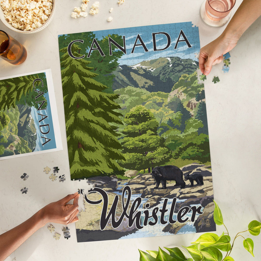 Whistler, Canada, Bear Family and Creek, Jigsaw Puzzle Puzzle Lantern Press 