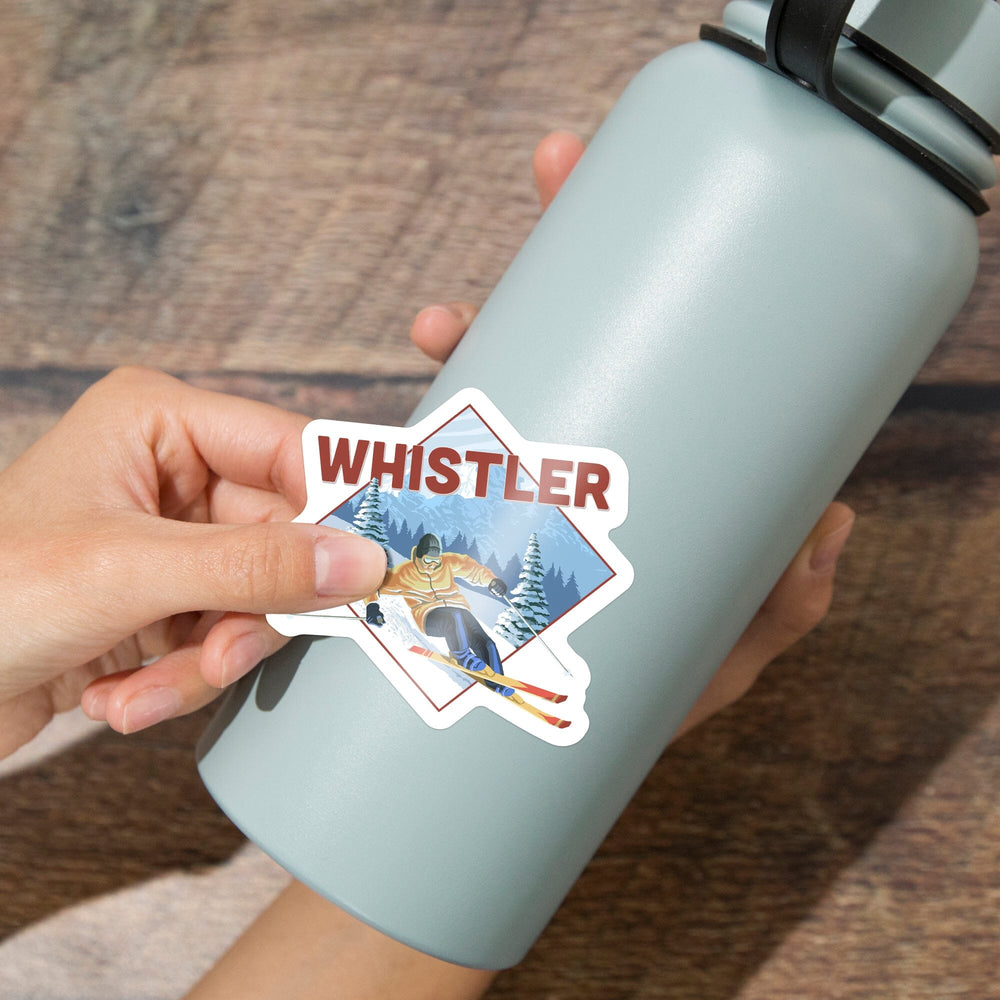 Whistler, Canada, Downhill Snow Skier, Contour, Vinyl Sticker Sticker Lantern Press 