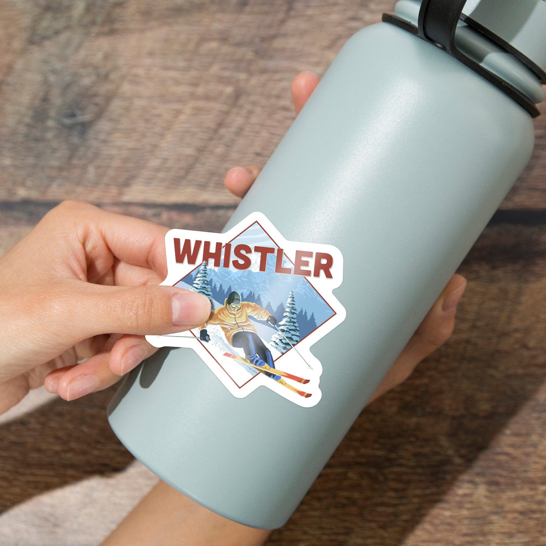 Whistler, Canada, Downhill Snow Skier, Contour, Vinyl Sticker Sticker Lantern Press 