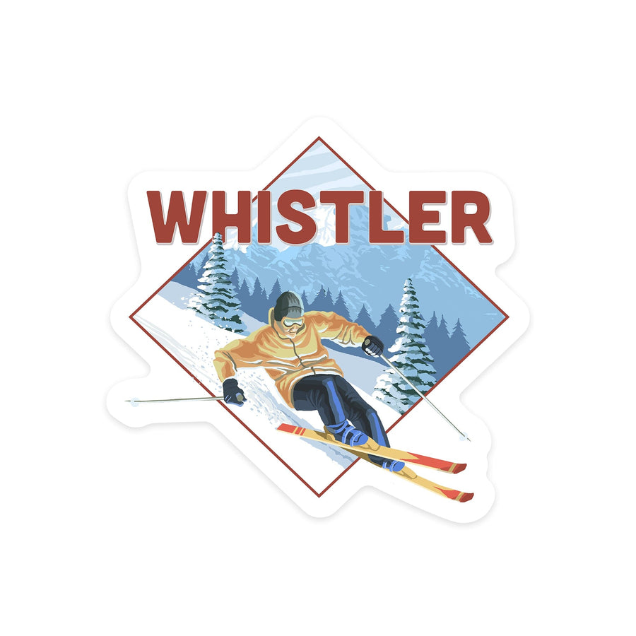 Whistler, Canada, Downhill Snow Skier, Contour, Vinyl Sticker Sticker Lantern Press 