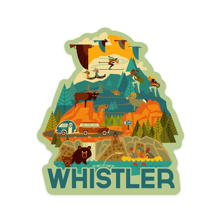 Whistler, Canada, Pacific Wonderland, Geometric, Contour, Vinyl Sticker Sticker Lantern Press 