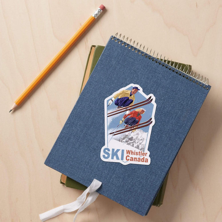 Whistler, Canada, Ski, Vintage Skiers, Contour, Lantern Press Artwork, Vinyl Sticker Sticker Lantern Press 