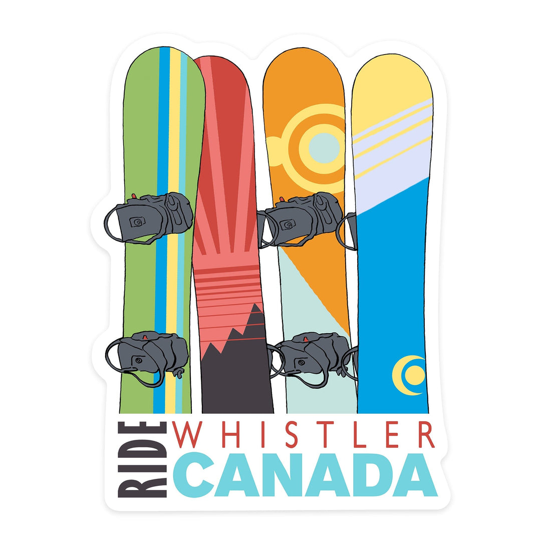 Whistler, Canada, Snowboards in Snow, Contour, Vinyl Sticker Sticker Lantern Press 