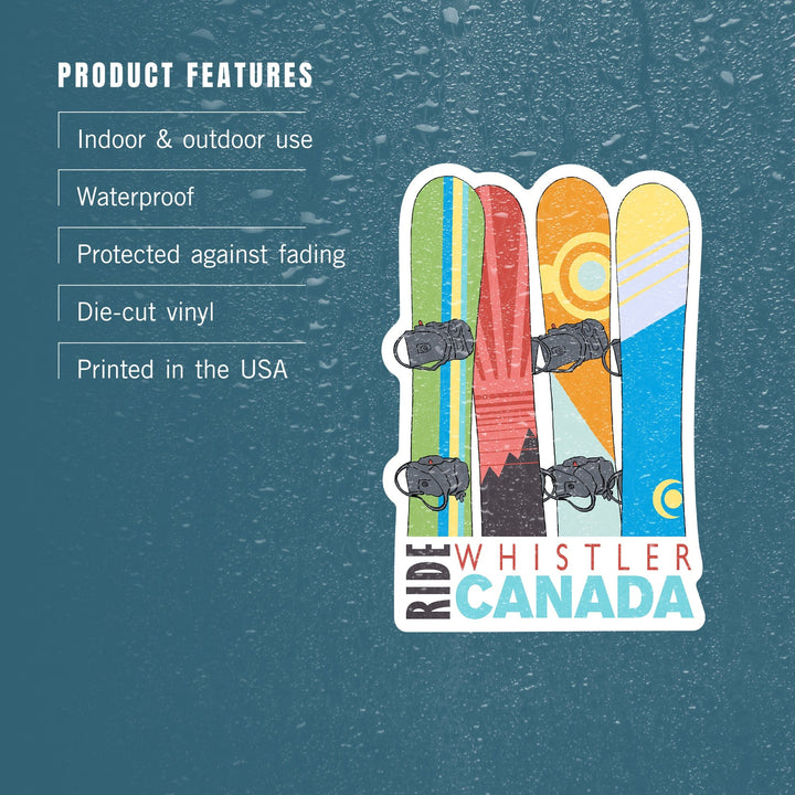 Whistler, Canada, Snowboards in Snow, Contour, Vinyl Sticker Sticker Lantern Press 