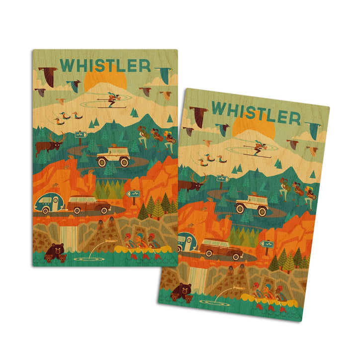 Whistler, Pacific Wonderland, Geometric, Lantern Press Artwork, Wood Signs and Postcards Wood Lantern Press 4x6 Wood Postcard Set 