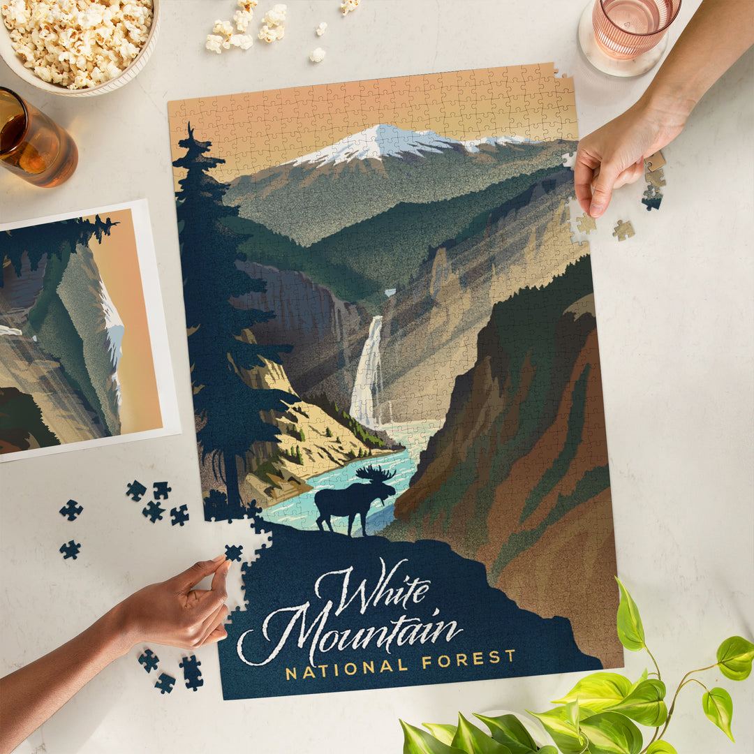 White Mountain National Forest, New Hampshire, Lithograph, Jigsaw Puzzle Puzzle Lantern Press 