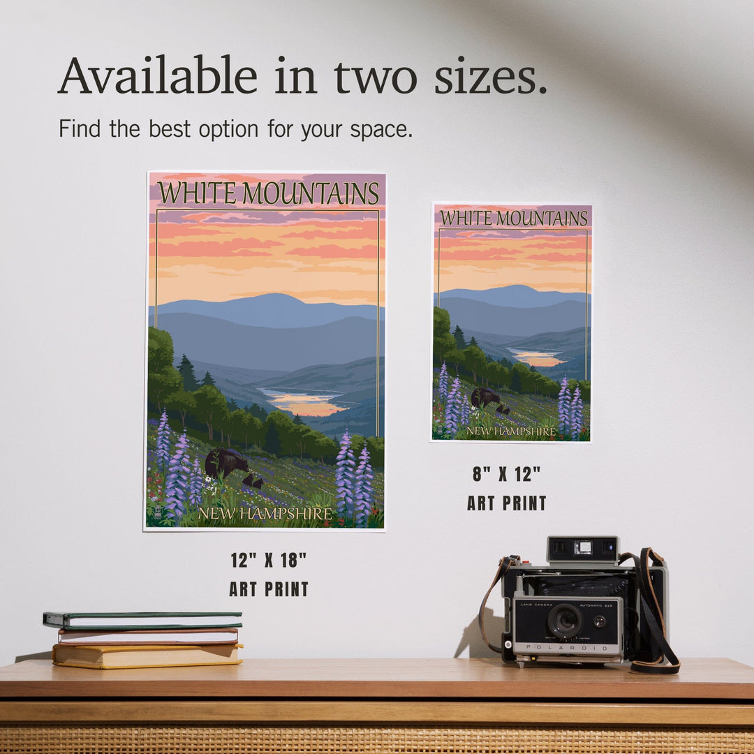 White Mountains, New Hampshire, Bear and Cubs with Flowers, Art & Giclee Prints Art Lantern Press 