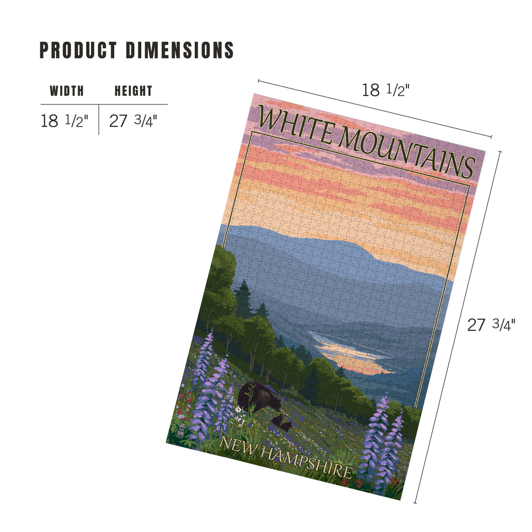 White Mountains, New Hampshire, Bear and Cubs with Flowers, Jigsaw Puzzle Puzzle Lantern Press 