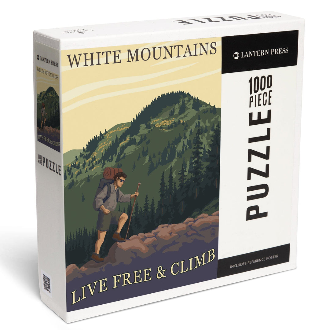 White Mountains, New Hampshire, Live Free and Climb Hiker Scene, Jigsaw Puzzle Puzzle Lantern Press 