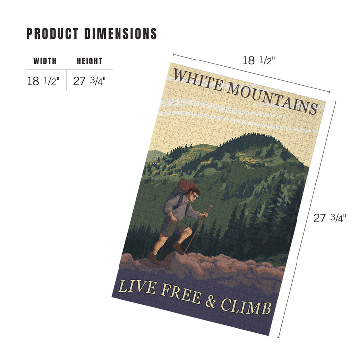 White Mountains, New Hampshire, Live Free and Climb Hiker Scene, Jigsaw Puzzle Puzzle Lantern Press 