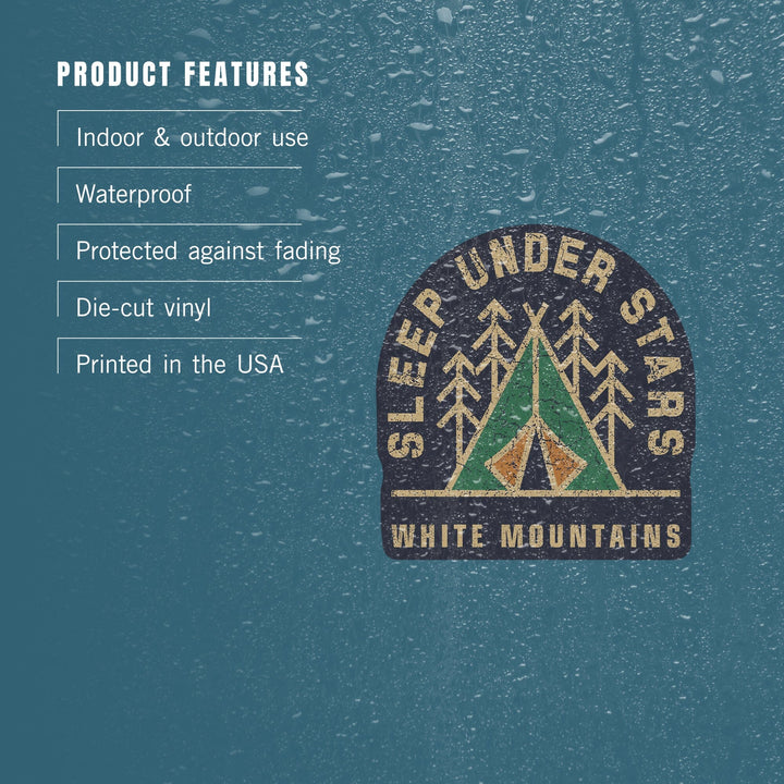 White Mountains, New Hampshire, Sleep Under the Stars, Camping, Contour, Vinyl Sticker Sticker Lantern Press 