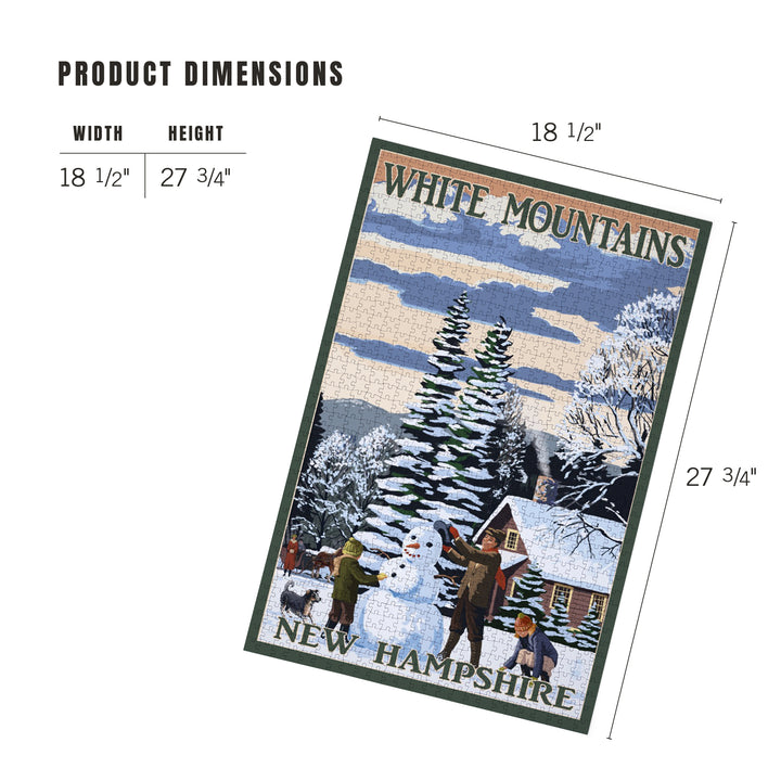 White Mountains, New Hampshire, Snowman and Cabin, Jigsaw Puzzle Puzzle Lantern Press 