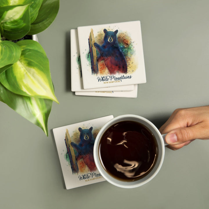 White Mountains, New Hampshire, Watercolor, Black Bear, Coasters Coasters Lantern Press 