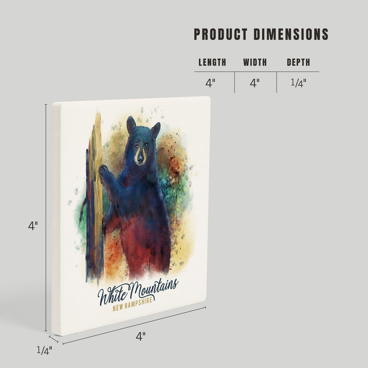 White Mountains, New Hampshire, Watercolor, Black Bear, Coasters Coasters Lantern Press 