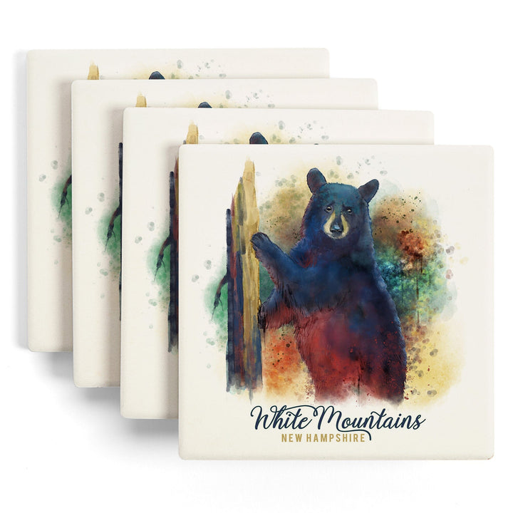 White Mountains, New Hampshire, Watercolor, Black Bear, Coasters Coasters Lantern Press 