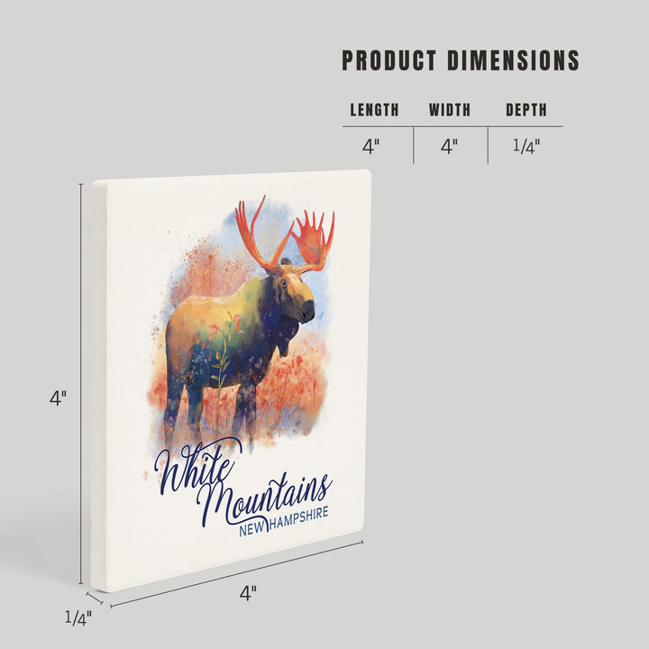 White Mountains, New Hampshire, Watercolor, Moose, Coasters Coasters Lantern Press 