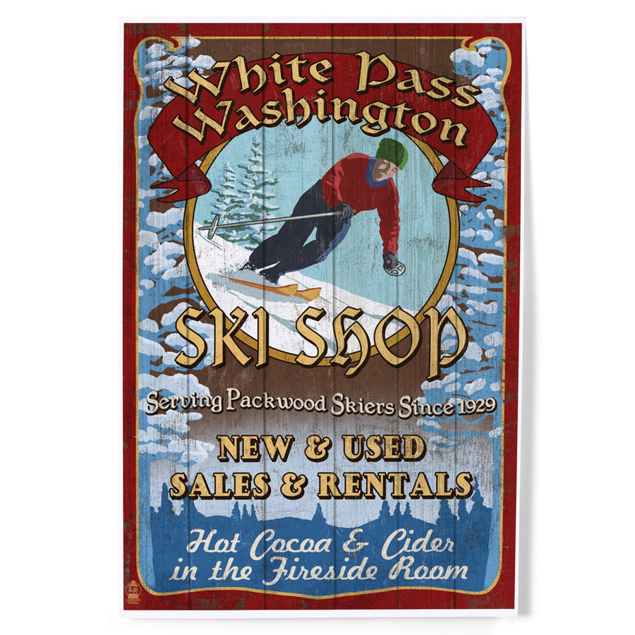 White Pass, Washington, Ski Shop Vintage Sign, Art & Giclee Prints Art Lantern Press 