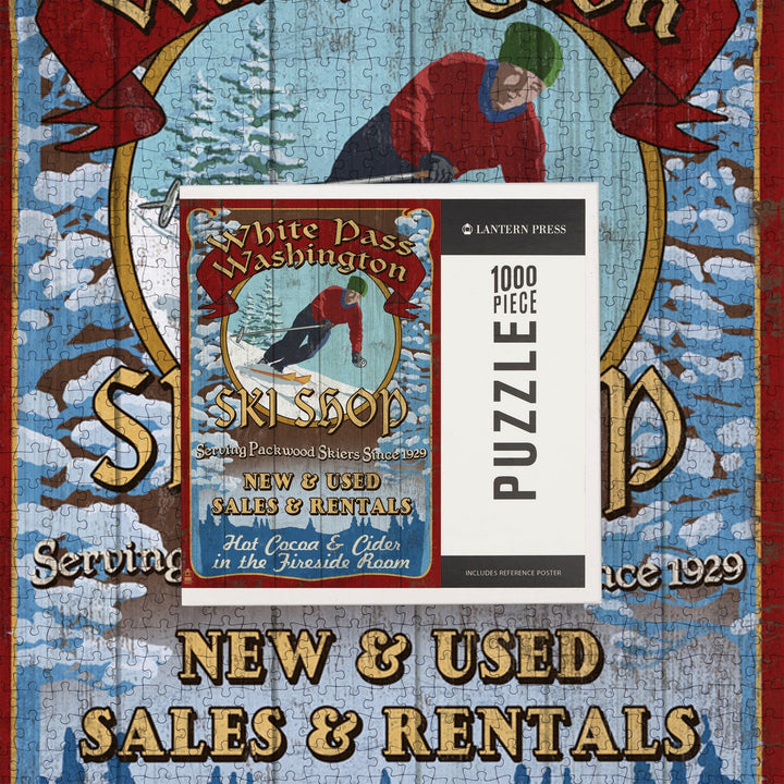 White Pass, Washington, Ski Shop Vintage Sign, Jigsaw Puzzle Puzzle Lantern Press 