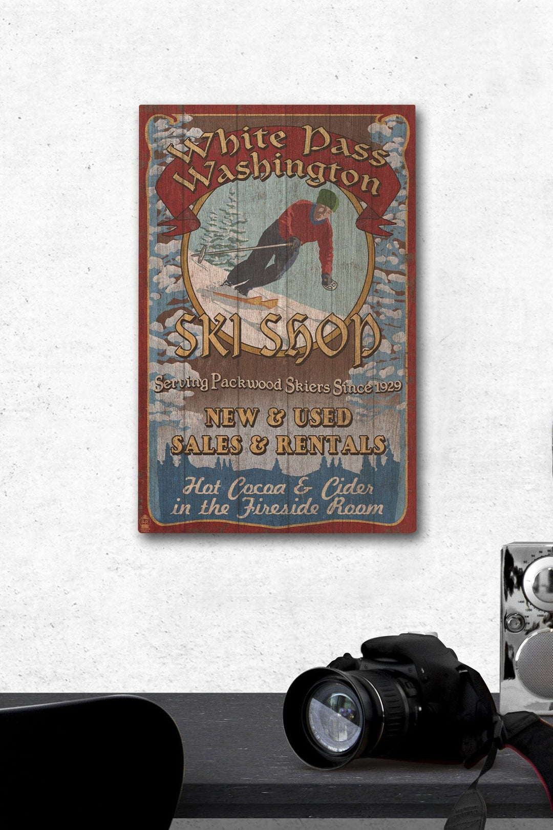 White Pass, Washington, Ski Shop Vintage Sign, Lantern Press Artwork, Wood Signs and Postcards Wood Lantern Press 12 x 18 Wood Gallery Print 