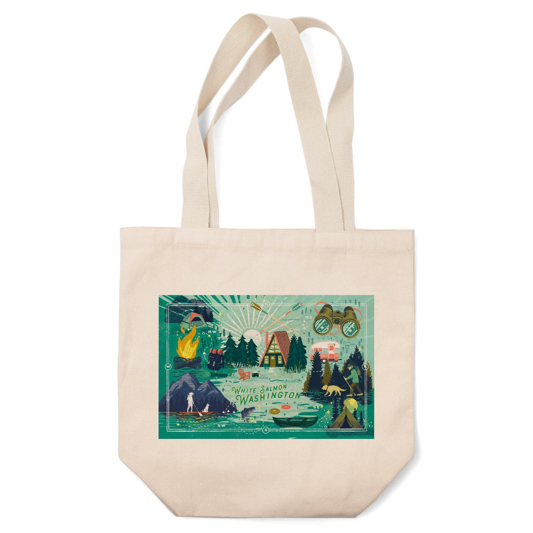 White Salmon, Washington, Lake Life Series, Collage, Landscape With Mountain, Tote Bag Totes Lantern Press 