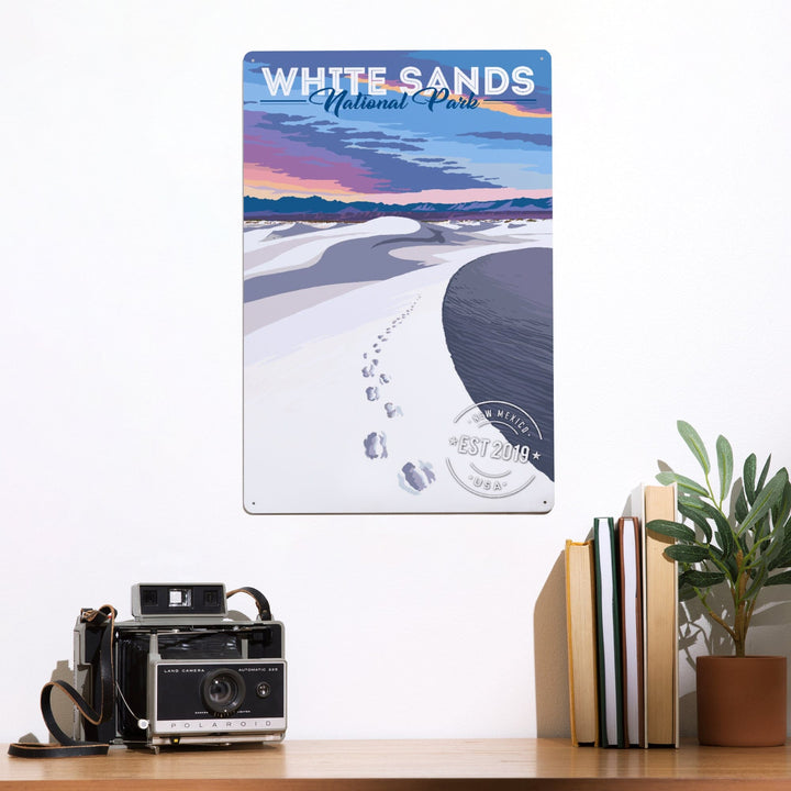 White Sands National Park, Dunes and Footprints, Metal Signs Metal Lantern Press 