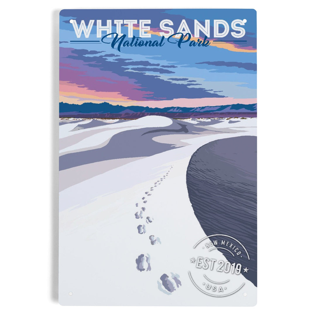 White Sands National Park, Dunes and Footprints, Metal Signs Metal Lantern Press 